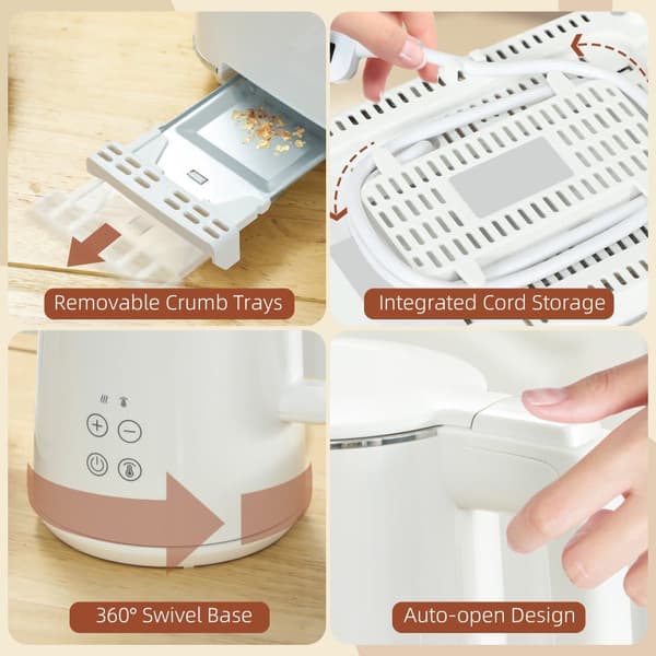Kedel Toaster Sæt, 1.5L Kedel 2 Skive Toaster 2200W Morgenmadssæt, 21.5x15.5x25.1 cm (Kedel), 25x16.8x18.6 cm (Toaster), Hvid