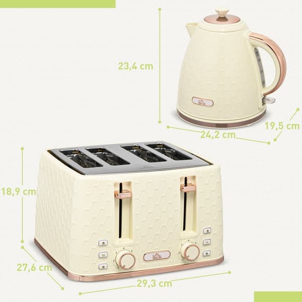 Kedel og Brødrister Sæt, 24.2x19.5x23.4 cm, Beige