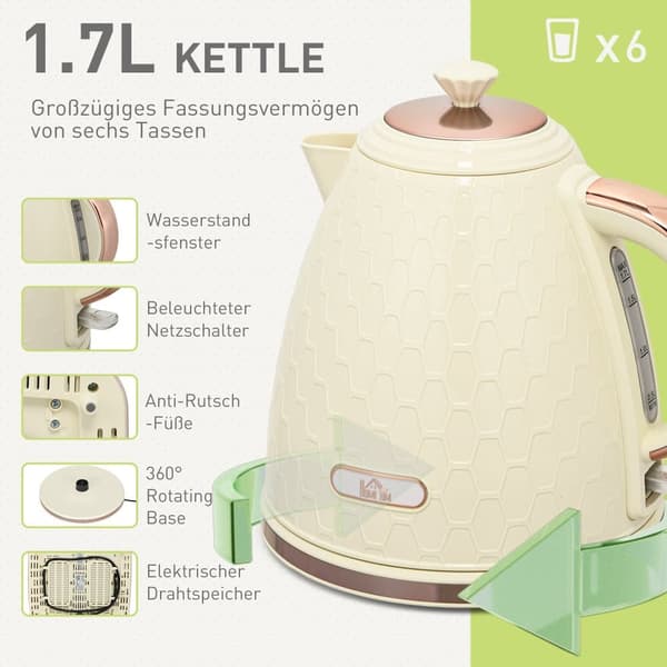Kedel og Brødrister Sæt, 24.2x19.5x23.4 cm, Beige