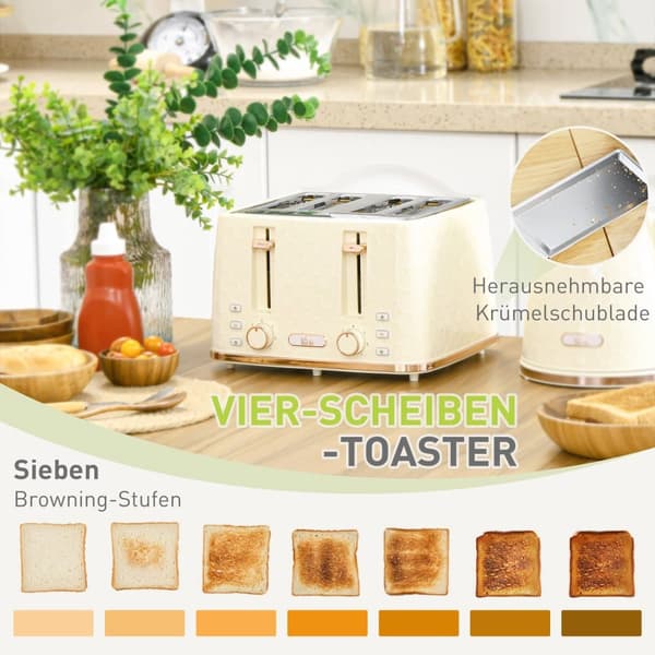 Kedel og Brødrister Sæt, 24.2x19.5x23.4 cm, Beige