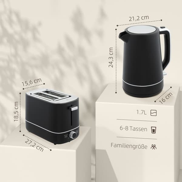 Kedel Ristbrødrister Sæt, 2200 W 1,7L, 21.2x16x24.3 cm, Sort