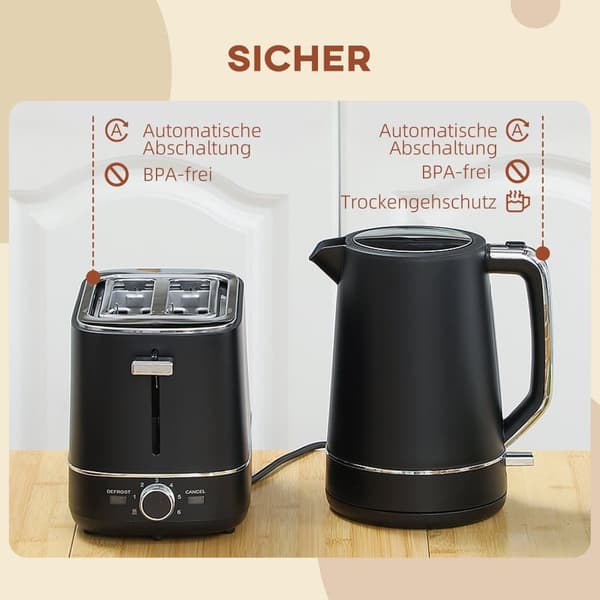 Kedel Ristbrødrister Sæt, 2200 W 1,7L, 21.2x16x24.3 cm, Sort