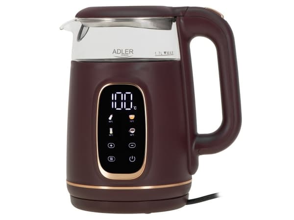 Adler Kettle with LED Display | AD 1305 | Electric | 2200 W | 1.7 L | Plastic | 360° rotational base | Burgundy