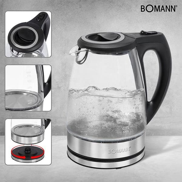 "Bouilloire - Bomann - WKS 6032 G - 1,7L - 2200W - Glas/Verkromad stål"