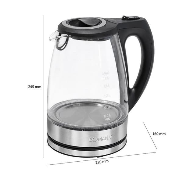 Vattenkokare i glas 1,5L 2200W Bomann WKS 6032 G CB