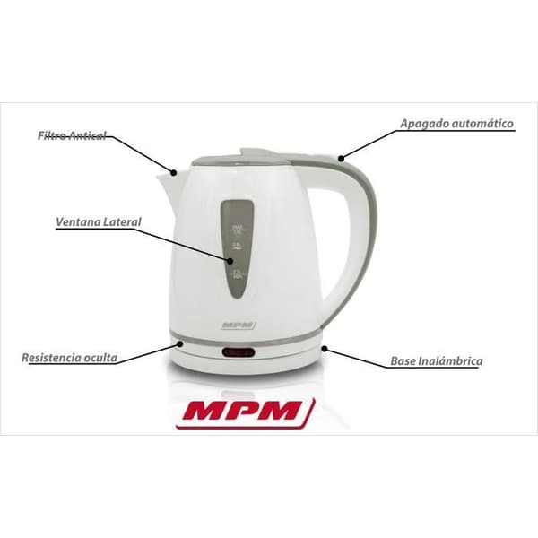 MPM MCZ-64 Vattenkokare 1 liter, BPA fri, dolt motstånd, 1200 W med automatisk avstängning vid kokning, sladdlös