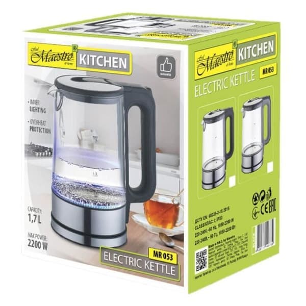Sladdlös vattenkokare MAESTRO MR-053 1,7L glas och belyst rostfritt stål 2200W