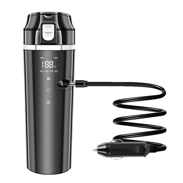 Bærbar Bil Elektrisk Kedel, Intelligent Temperaturkontrol, 500 ml Kapacitet,sort