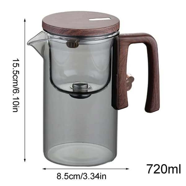 Glas Teekande, 720 ml kapacitet, Te-infuser med træhåndtag,720ml Klar grå