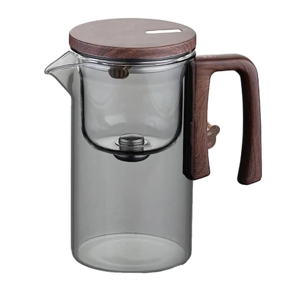 Glas Teekande, 720 ml kapacitet, Te-infuser med træhåndtag,720ml Klar grå