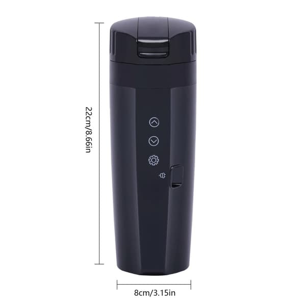 Bärbar elektrisk bilkanna, 350 ml kapacitet, 12V/24V kompatibilitet, temperaturintervall 20-95°C,svart