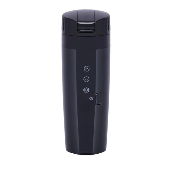 Bärbar elektrisk bilkanna, 350 ml kapacitet, 12V/24V kompatibilitet, temperaturintervall 20-95°C,svart