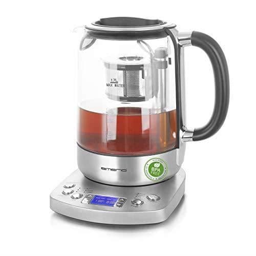 Emerio WK-122248 vattenkokare i glas med automatisk tesil, 1,7L, 5 förinställda temperaturer