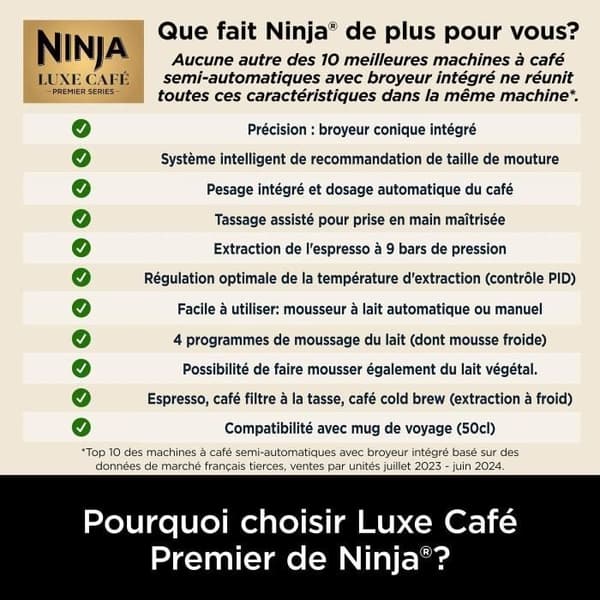 Kaffemaskin - NINJA - ES601EU Luxe Premier - 1650 W - 2 Liter - Rostfritt stål