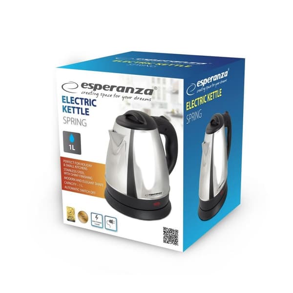 Vedenkeitin Esperanza EKK116S Hopeinen Ruostumaton teräs Muovinen 1350 W 1 L