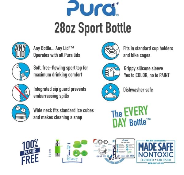Pura vattenflaska rostfritt stål 850 ml med sportlock och silikonhölje - green