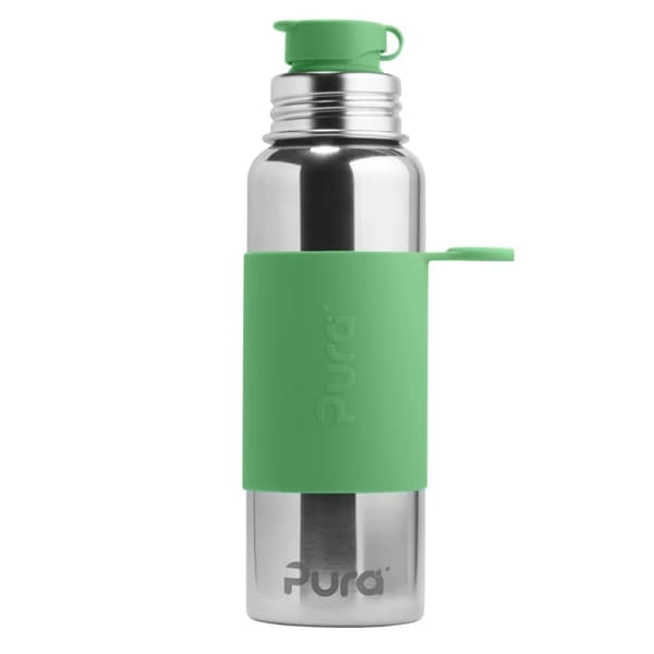 Pura vattenflaska rostfritt stål 850 ml med sportlock och silikonhölje - green