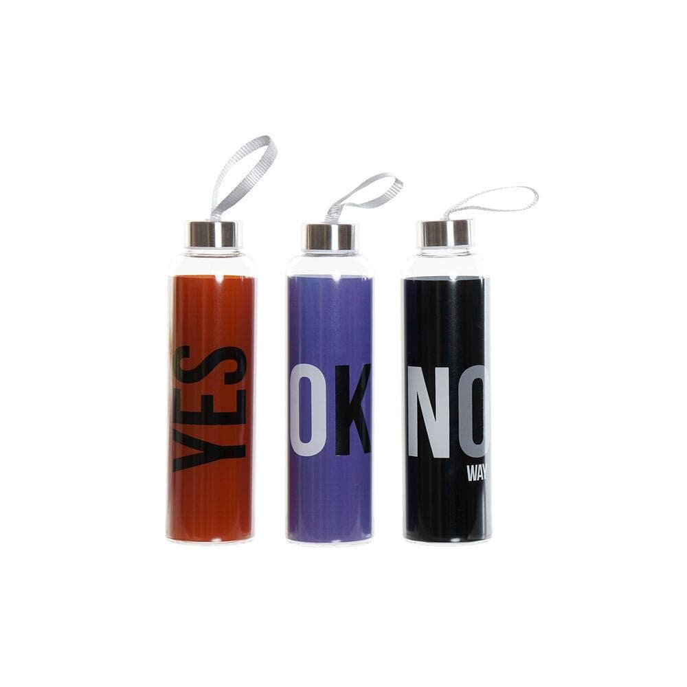Water bottle DKD Home Decor Blue Black Red Stainless steel Borosilicate Glass (550 ml) (3 pcs)