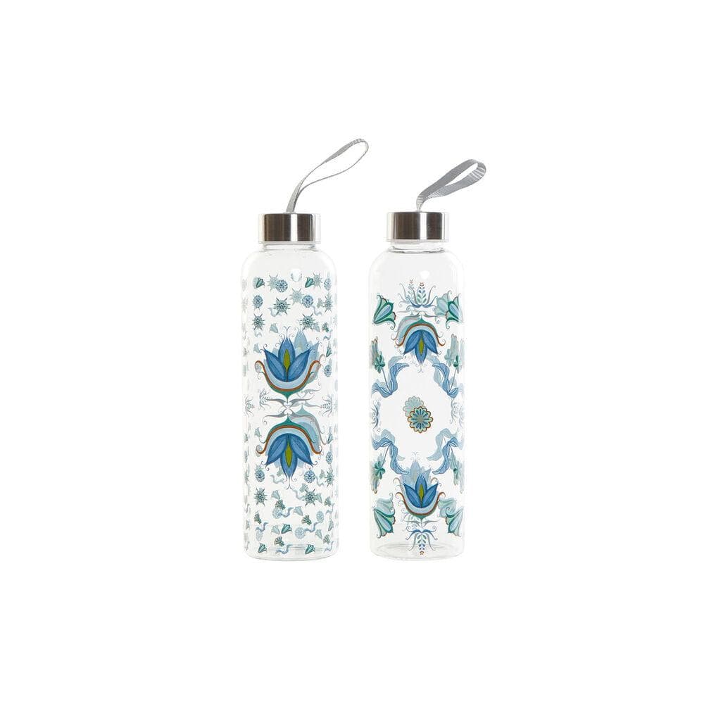Water bottle DKD Home Decor Blue White Stainless steel Borosilicate Glass Tile (550 ml) (2 pcs)