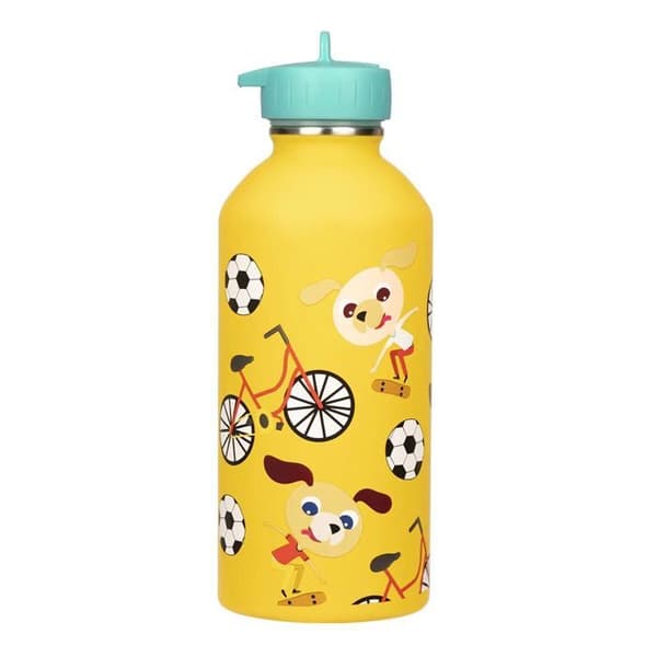 Barnvattenflaska Rostfritt stål - Lätt att rengöra - Återanvändbar vattenflaska - Kapacitet 300ml - 17cm x 6,5cm - Skating Dogs