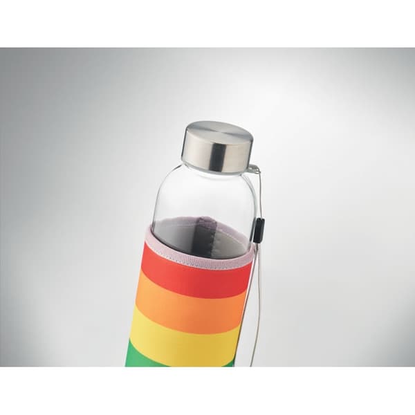 Vattenflaska glas 500ml med gummihölje - regnbågsfärger