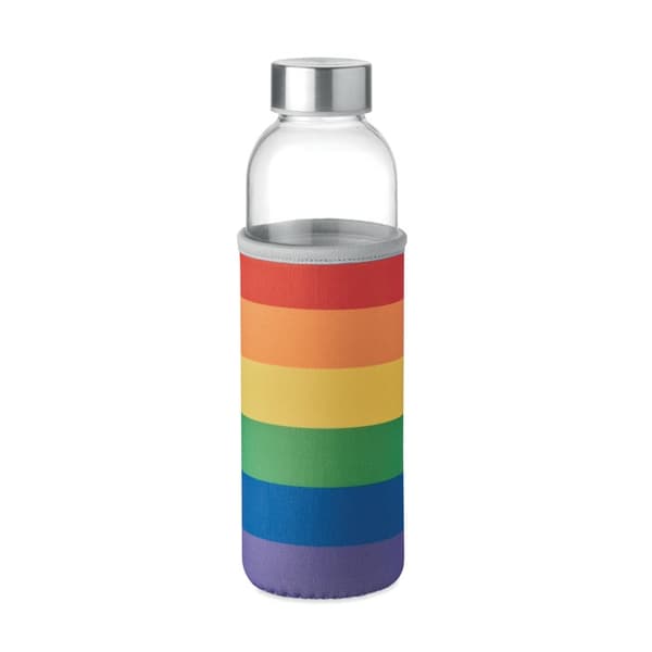 Vattenflaska glas 500ml med gummihölje - regnbågsfärger