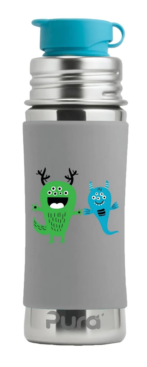 Pura vattenflaska rostfritt stål 325 ml med sportlock och silikonhölje - monster sleeve