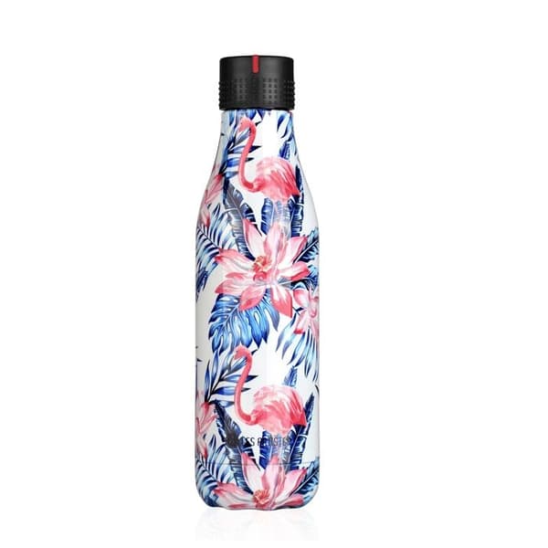 Isolerglas - LES ARTISTES-PARIS - Bottle'up - 50 cl - Inox - Blommor och flamingor