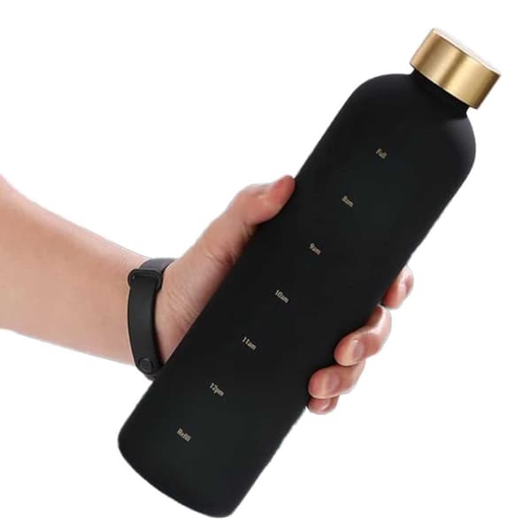 Minimalistisk motiverende vannflaske med tidsmarkør 1000ml svart