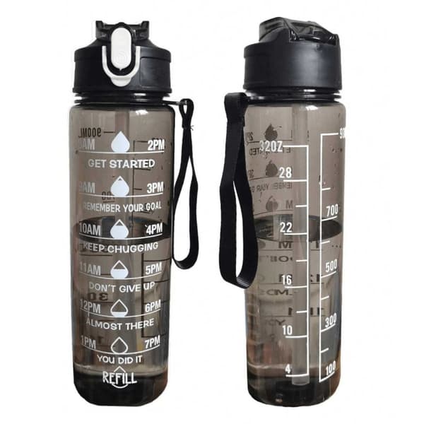 Motivoiva vesipullo, jossa aikamerkki 750 ml musta
