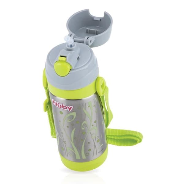 Termosflaska - Nuby - 360ml - 18/10 rostfritt stål - Infällbart sugrör - 6h isolerad