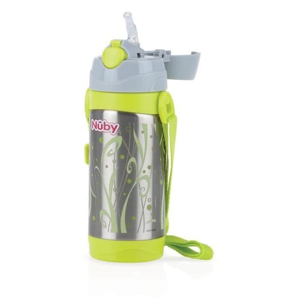 Termosflaska - Nuby - 360ml - 18/10 rostfritt stål - Infällbart sugrör - 6h isolerad