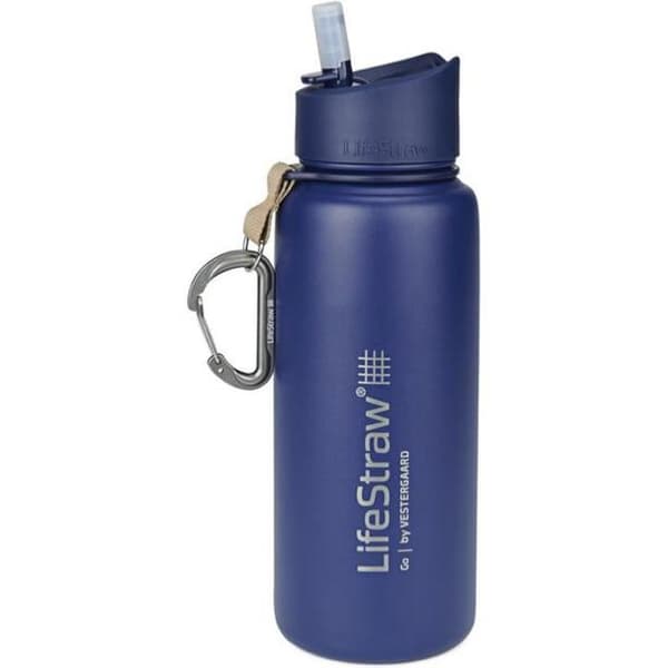 Blå vattenflaska i metall Lifestraw