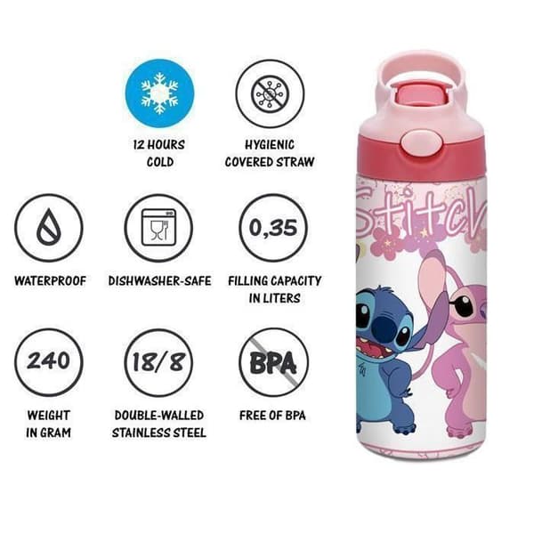 Stygnisolerad flaska - Termos 350ml, Vattenflaska med sugrör, BPA-fria vattenflaskor, Vattenflaska för barn och vuxna för sport, skola, kontor