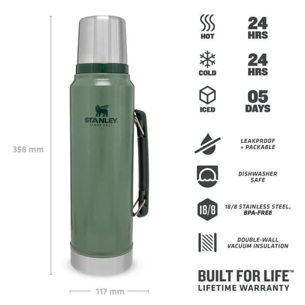 Klassisk legendarisk isolerad flaska - 1L / 1,1QT - Hammertone Grön – Stanley