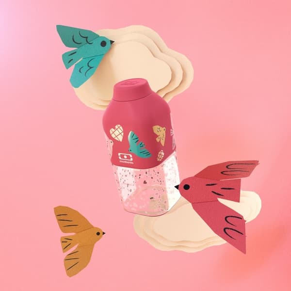 MB-Bottle Positive S Graphic Pink Birds