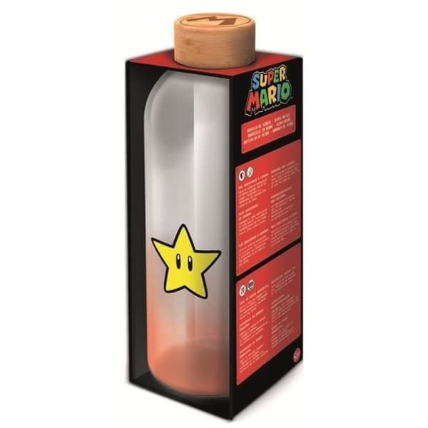 STOR - Super Mario Bros - Stor glasflaska med silikonfodral - Återanvändbar - 1030 ml