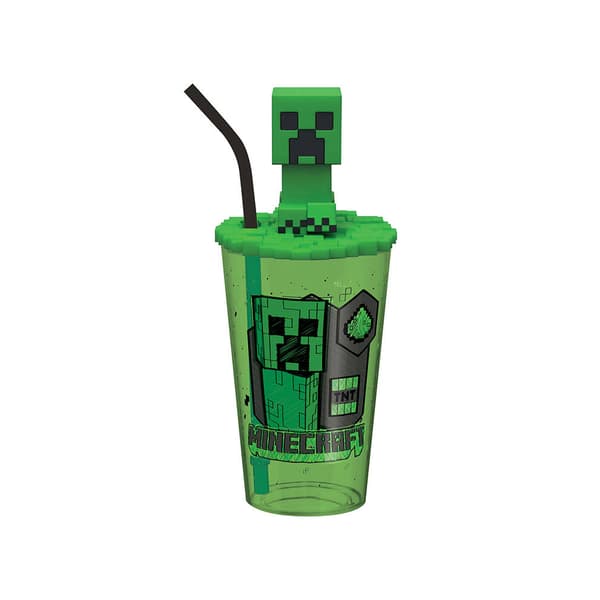 Minecraft Juomakuppi, jossa on pillit ja roiskesuojattu kansi 450 ml