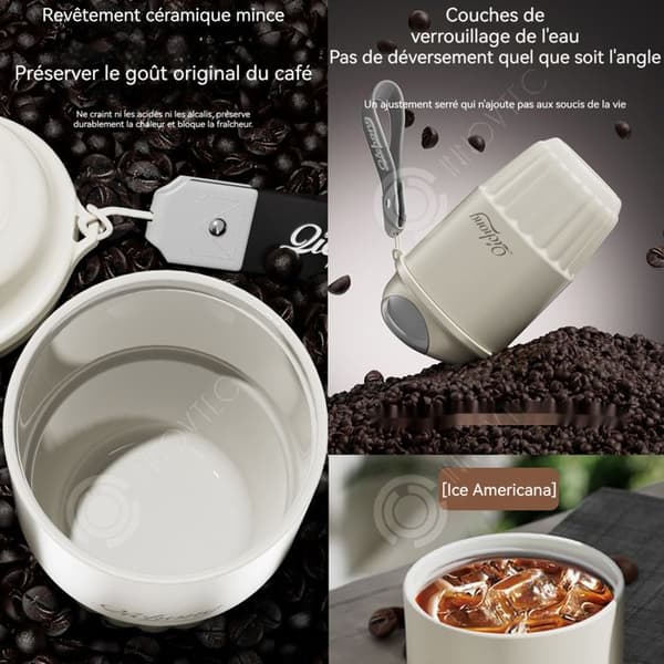INN Isolerad mugg 410ml kaffetermoskopp läckagesäker keramisk innertank i 316 rostfritt stål med bärbar rem