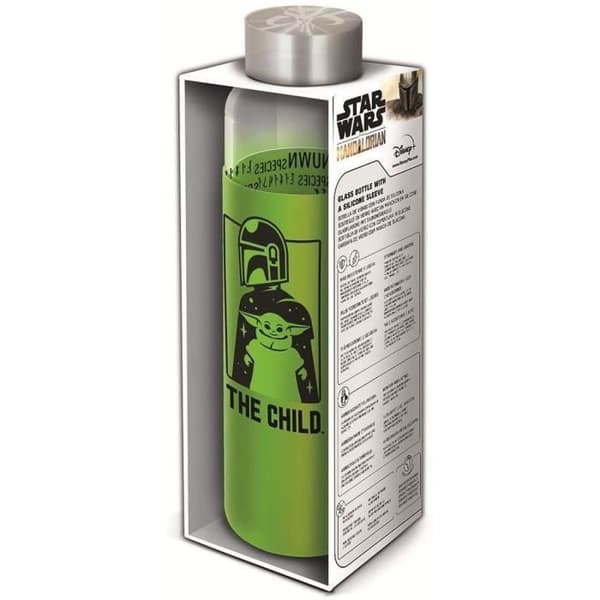 STOR - Star Wars: The Mandalorian - Glasflaska med silikonfodral - Återanvändbar - 585 ml