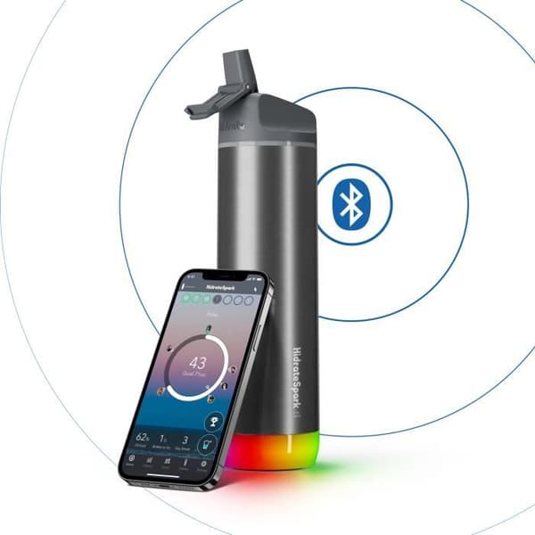 Smart vattenflaska med sugrör - Rostfritt stål - 620ml - LED-ljus - Silver - Hidrate