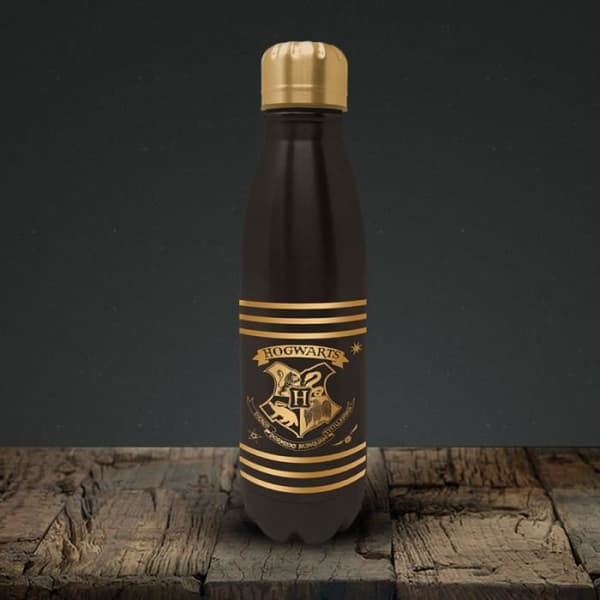 Harry Potter Hogwarts Black &amp; Gold Metallic Flaska Unik