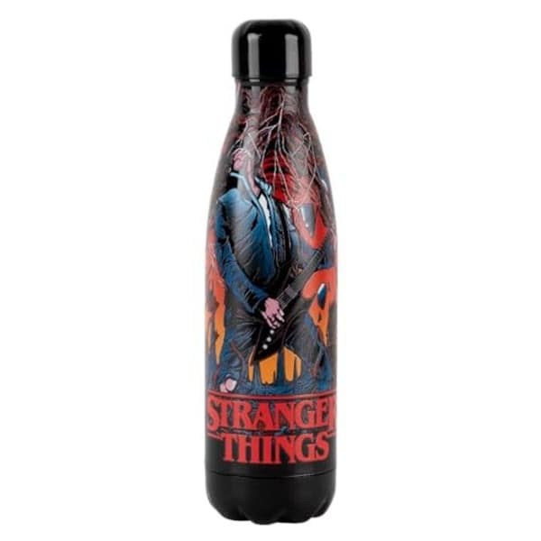 Konix Stranger Things Isolerglas - Rostfritt stål - 500 ml - Hellfire Gitarmönster - Svart
