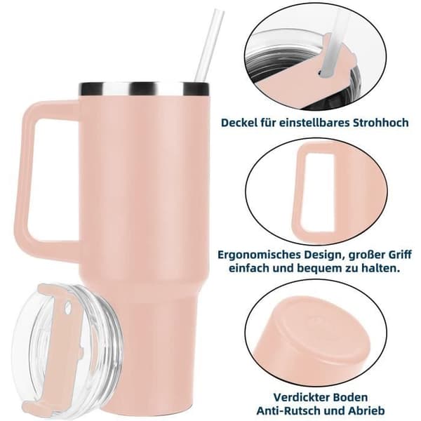 40oz (1180 ml) Isolerad Mug med Handtag, Rostfri Stålkaffekopp, Dubbelisolerad Vakuumresemugg med