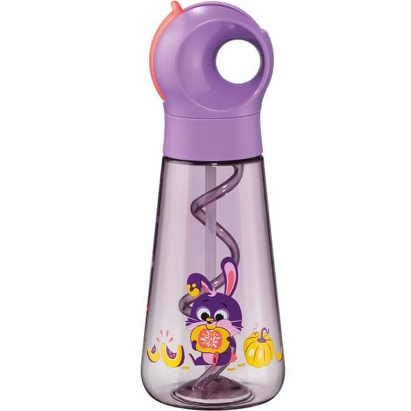 Gourde Lapin Violet Fluo 500ml - Inbyggd sugrör som gör bubblor - Lätt manuell öppning - Vattentät flaska