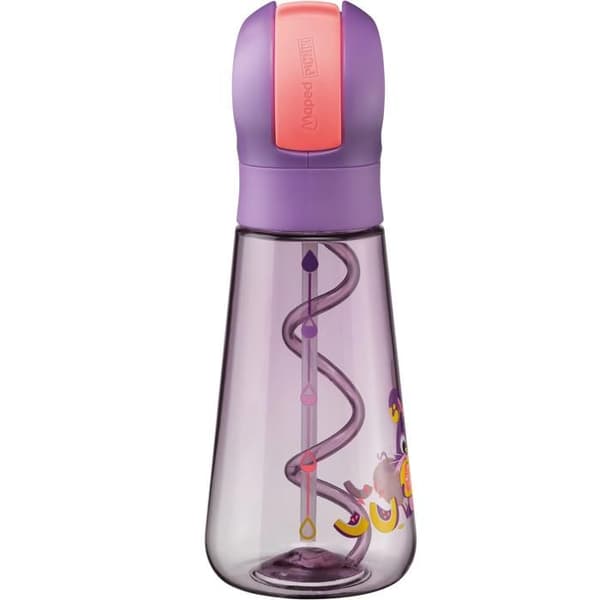 Gourde Lapin Violet Fluo 500ml - Inbyggd sugrör som gör bubblor - Lätt manuell öppning - Vattentät flaska