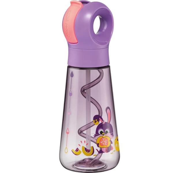 Gourde Lapin Violet Fluo 500ml - Inbyggd sugrör som gör bubblor - Lätt manuell öppning - Vattentät flaska