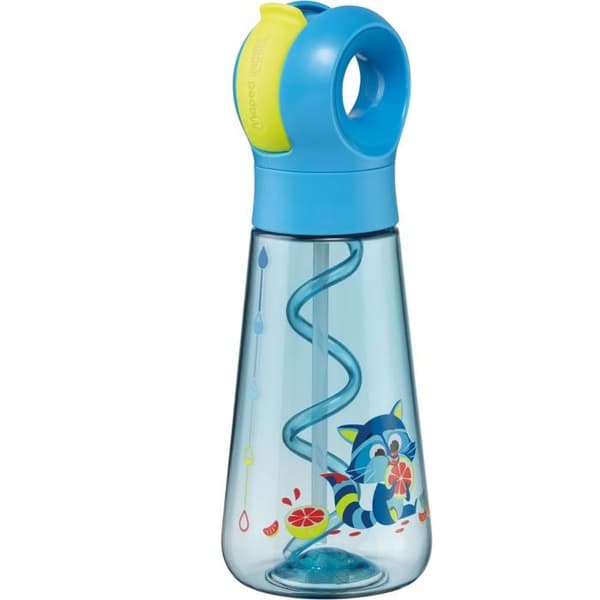 Gourde Raton Laveur Bleu Fluo 500ml - Inbyggd Sugrör som gör Bubblor - Enkel Manuell Öppning - Vattentät Flask