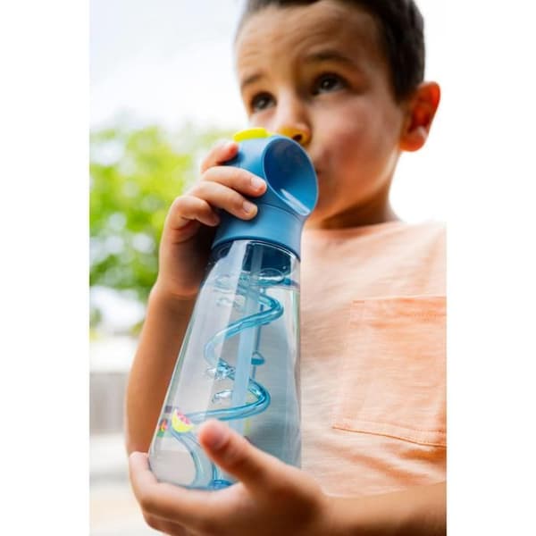 Gourde Raton Laveur Bleu Fluo 500ml - Inbyggd Sugrör som gör Bubblor - Enkel Manuell Öppning - Vattentät Flask