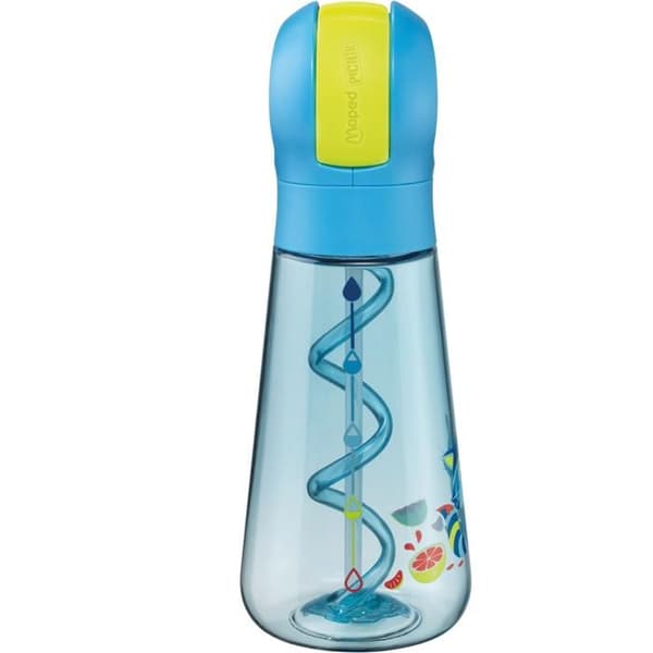 Gourde Raton Laveur Bleu Fluo 500ml - Inbyggd Sugrör som gör Bubblor - Enkel Manuell Öppning - Vattentät Flask